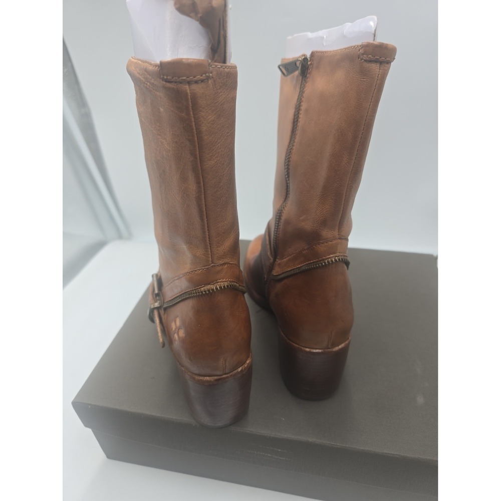 Patricia Nash Lombardy Women's Boots 8.5 Tan Leather Western Harness Moto Boho - Picture 15 of 16